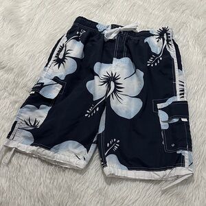 Men's Floral Board Shorts - Navy and White